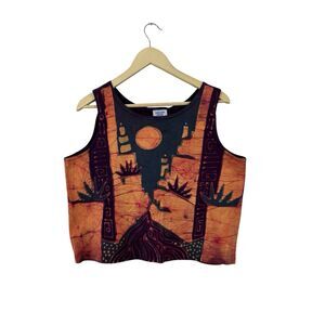 Sheilah Grebe Batik Medium Tank Top Crop Southwestern Art To Wear Womens